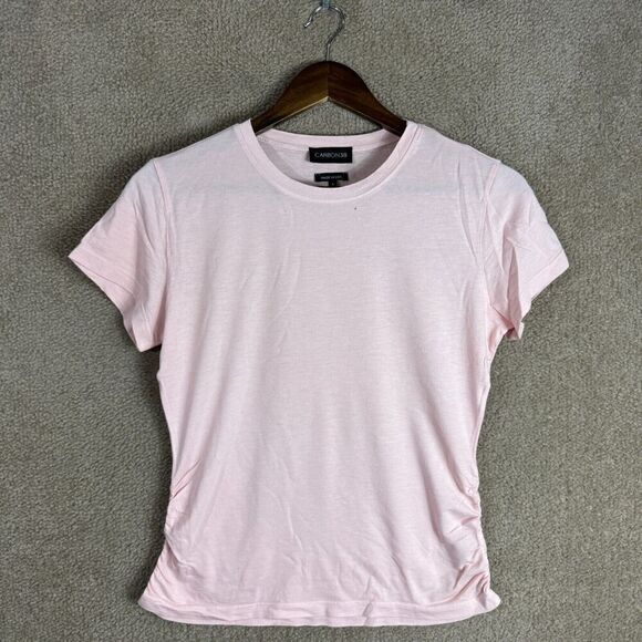 Carbon38 Tee-Shirt Womens Size Small Lotus Ruched Short Sleeve Crew Cotton Modal - Picture 2 of 11